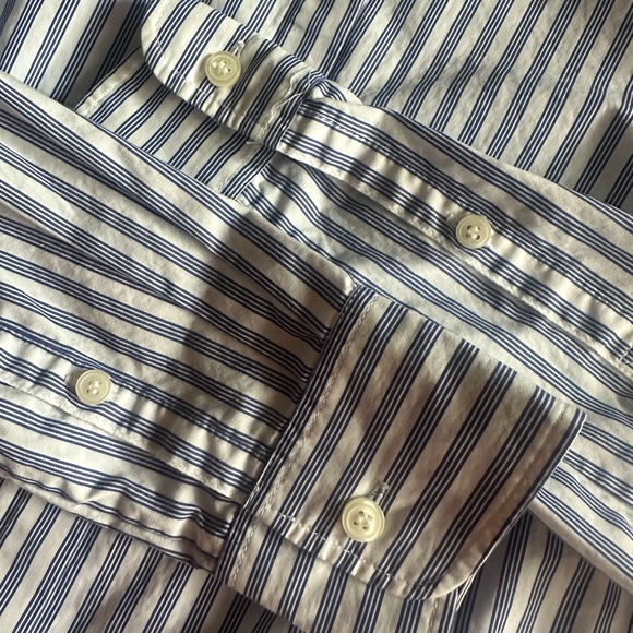 J CREW ⛵️ Women’s Navy & White Stripe Ruffled Collar All Cotton Blouse - Sz XXS - Picture 6 of 13